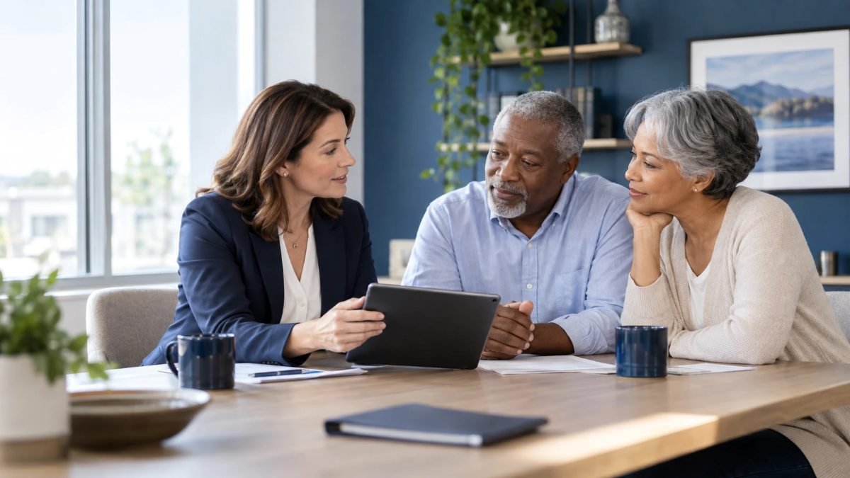 A SCOOBYLIFE agent reviewing Medicare options with a couple